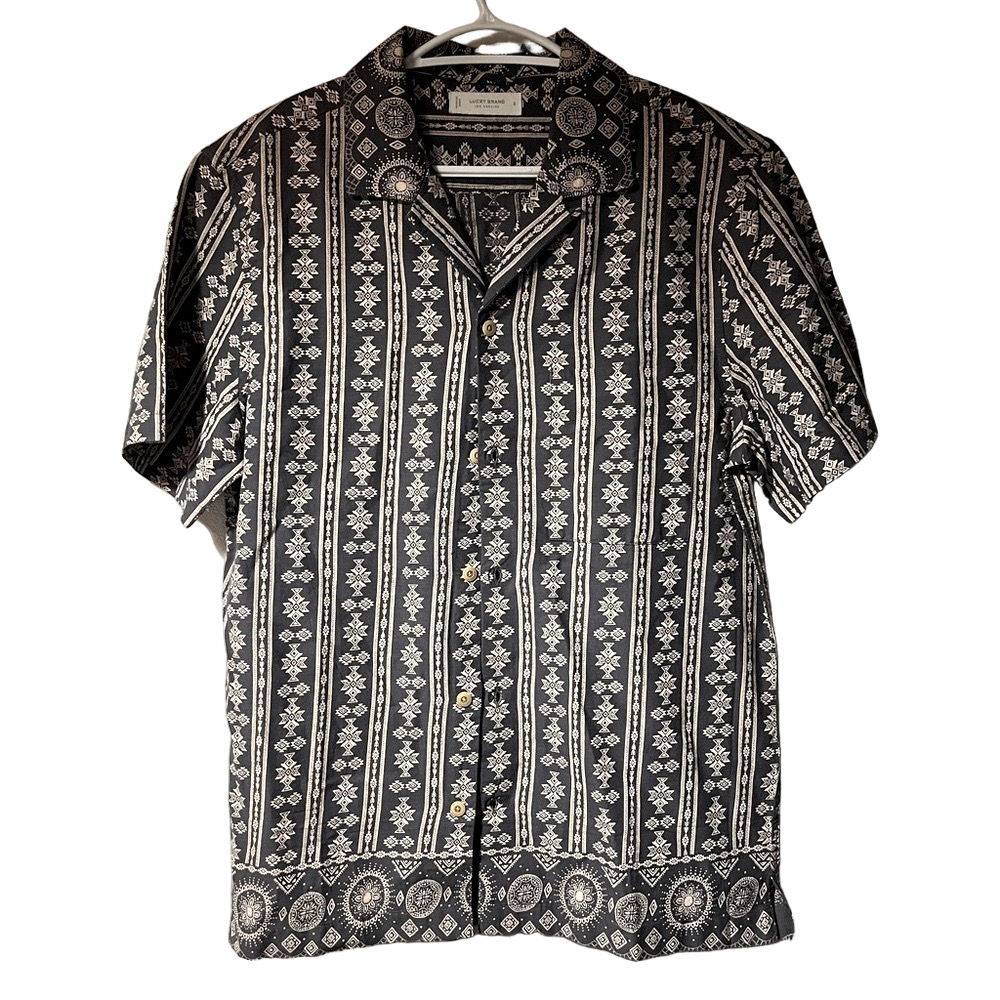 Lucky Brand Mens Black Geometric Button Down Collared Shirt Small India